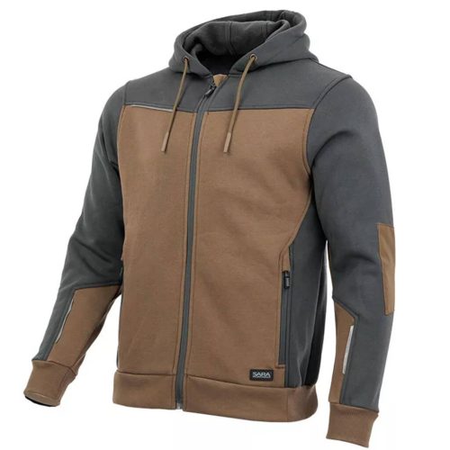 Sara Comfort Plus Kapucnis Munkás Pulóver Barna/Sötétszürke - S