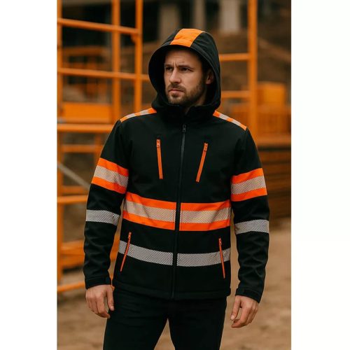 Urgent 931 Fekete Softshell Láthatósági kabát - 3XL