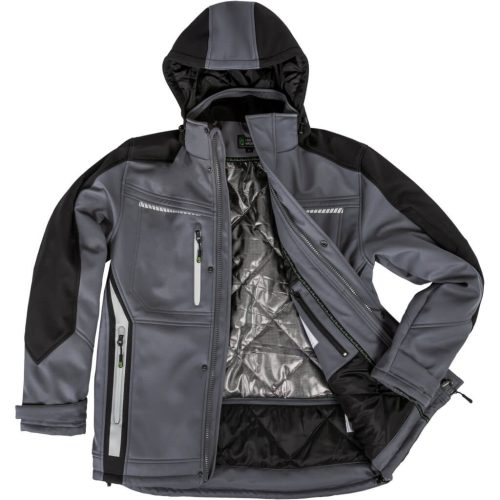 Leib Flex Szürke/Fekete Hőtükrös Téli Softshell Kabát - 6XL