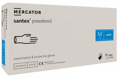Santex Smooth Fehér Púderes Latex Vizsgáló kesztyű - M