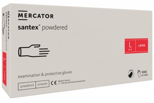 Santex Smooth Fehér Púderes Latex Vizsgáló kesztyű - L